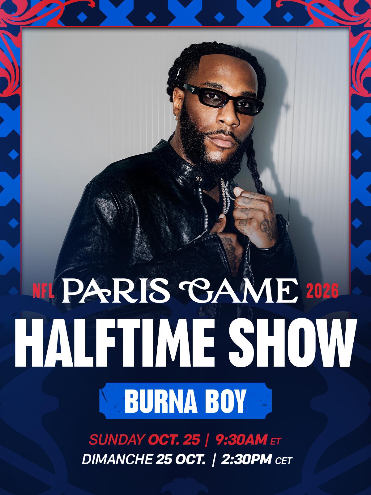 Burna Boy to headline Steelers–Saints halftime show in Paris