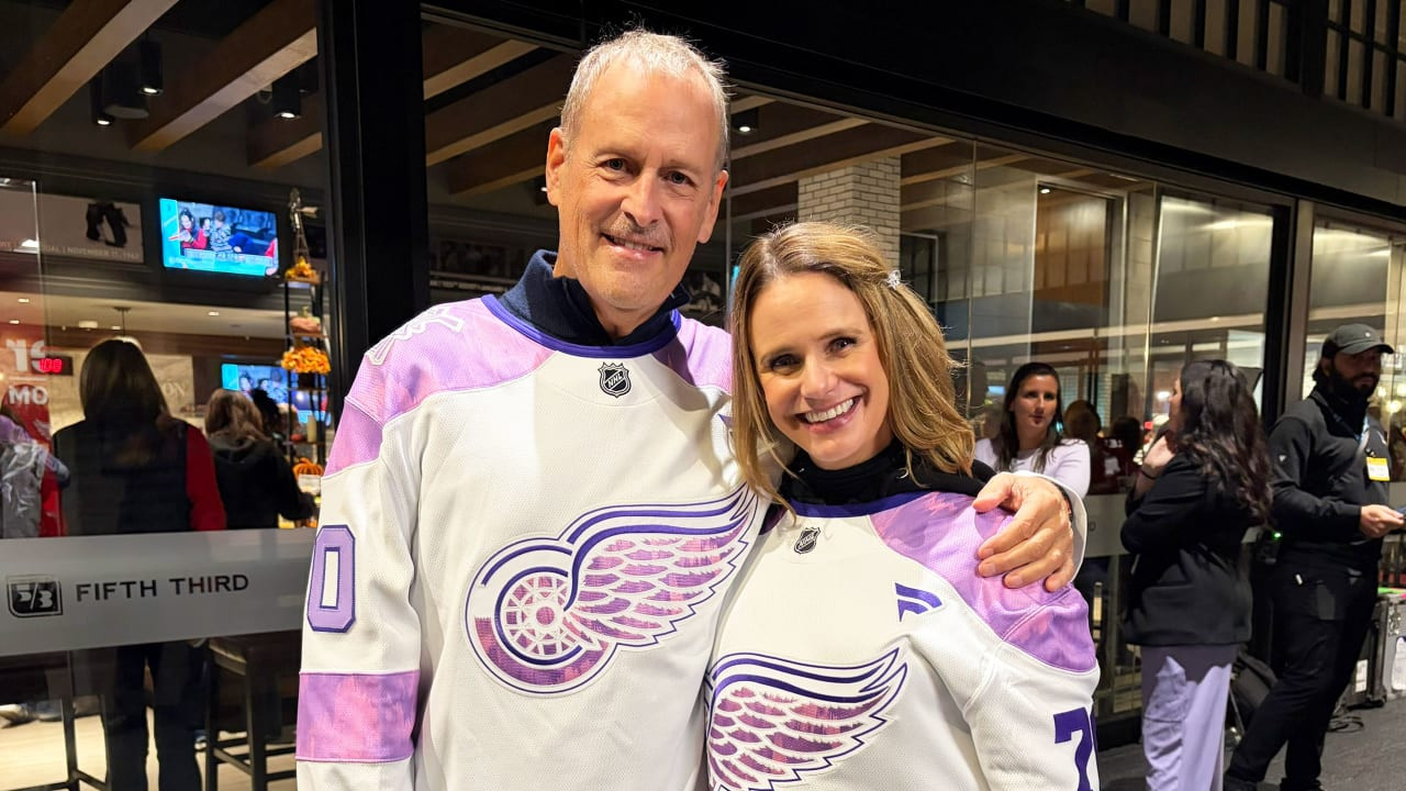 Dave Coulier and Andrea Barber back Detroit Red Wings on Hockey Fights Cancer Night vs. Philadelphia Flyers