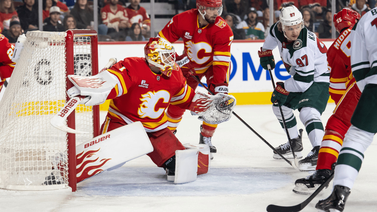 Cooley turns aside 36 shots as Calgary Flames edge Minnesota Wild 2-1 at Scotiabank Saddledome