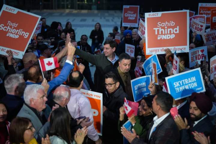 David Eby campaigns in Vancouver and Richmond Thursday after Surrey rally