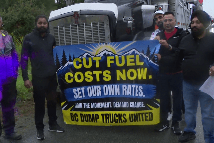 Truck drivers stage Lower Mainland convoy protest against record-high diesel prices
