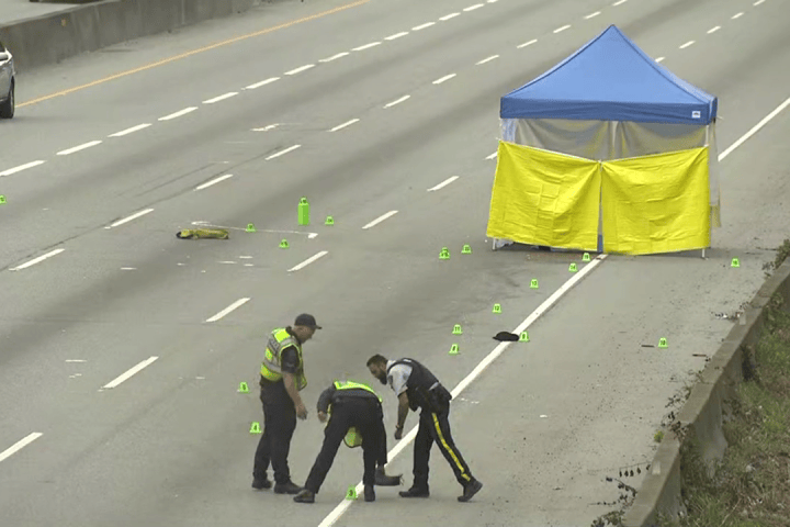 Highway 1 partially closed in Burnaby after man’s body found near Kensington Avenue exit