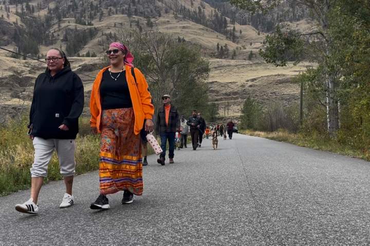 Mary Louie describes escaping residential school as her band holds a Sept. 29 community walk