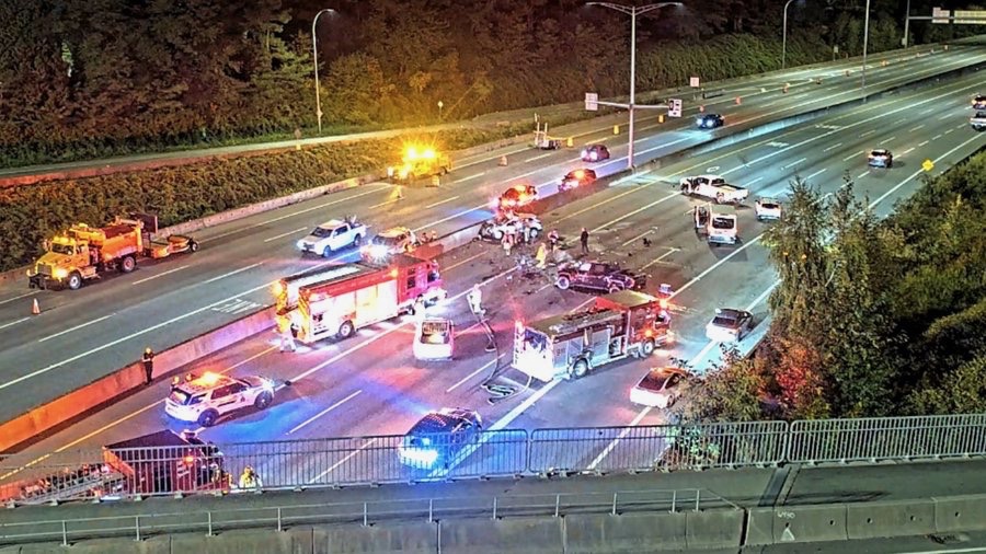 Highway 1 westbound closed in Burnaby between Kensington Ave. and Sprott St. after serious crash