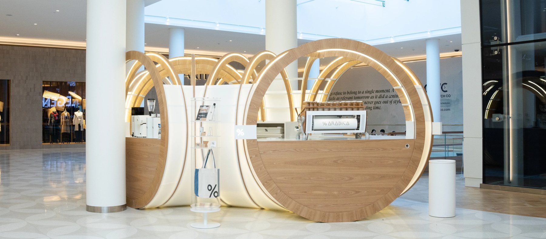 Vancouver’s new % Arabica kiosk puts coffee inside glowing oak rings